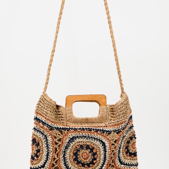SOLD OUT Khaki Bohemian Straw Woven Braided Square Summer Bag - Picture 3 of 5